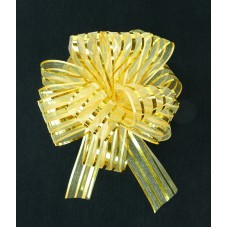2" Wide Pull Bow Ribbon With 14 Loops - Gold Metallic Solid and Sheer Striped Pull Bow  (Lot of 1 Pack) SALE ITEM